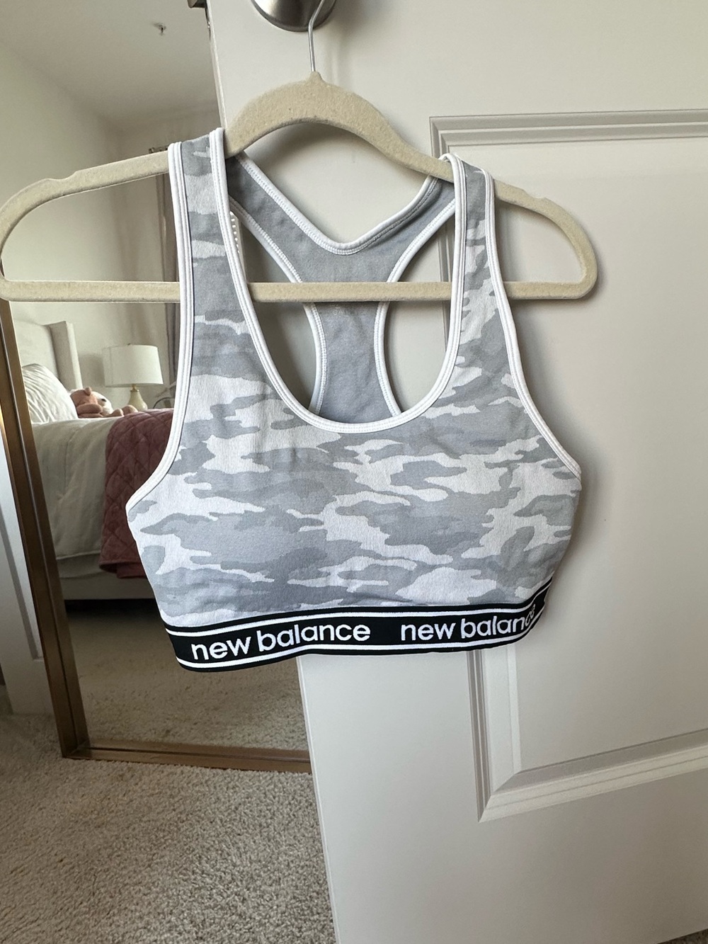New Balance White and Gray Camo Racerback Sports Bra